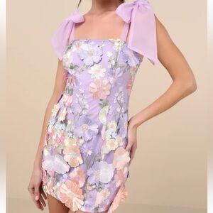 Lulu's Lavender Floral Embroidered Dress
